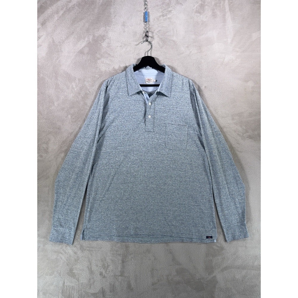 Faherty Sunwashed Regenerative Polo Shirt Mens XL Blue Striped Long Sleeve
